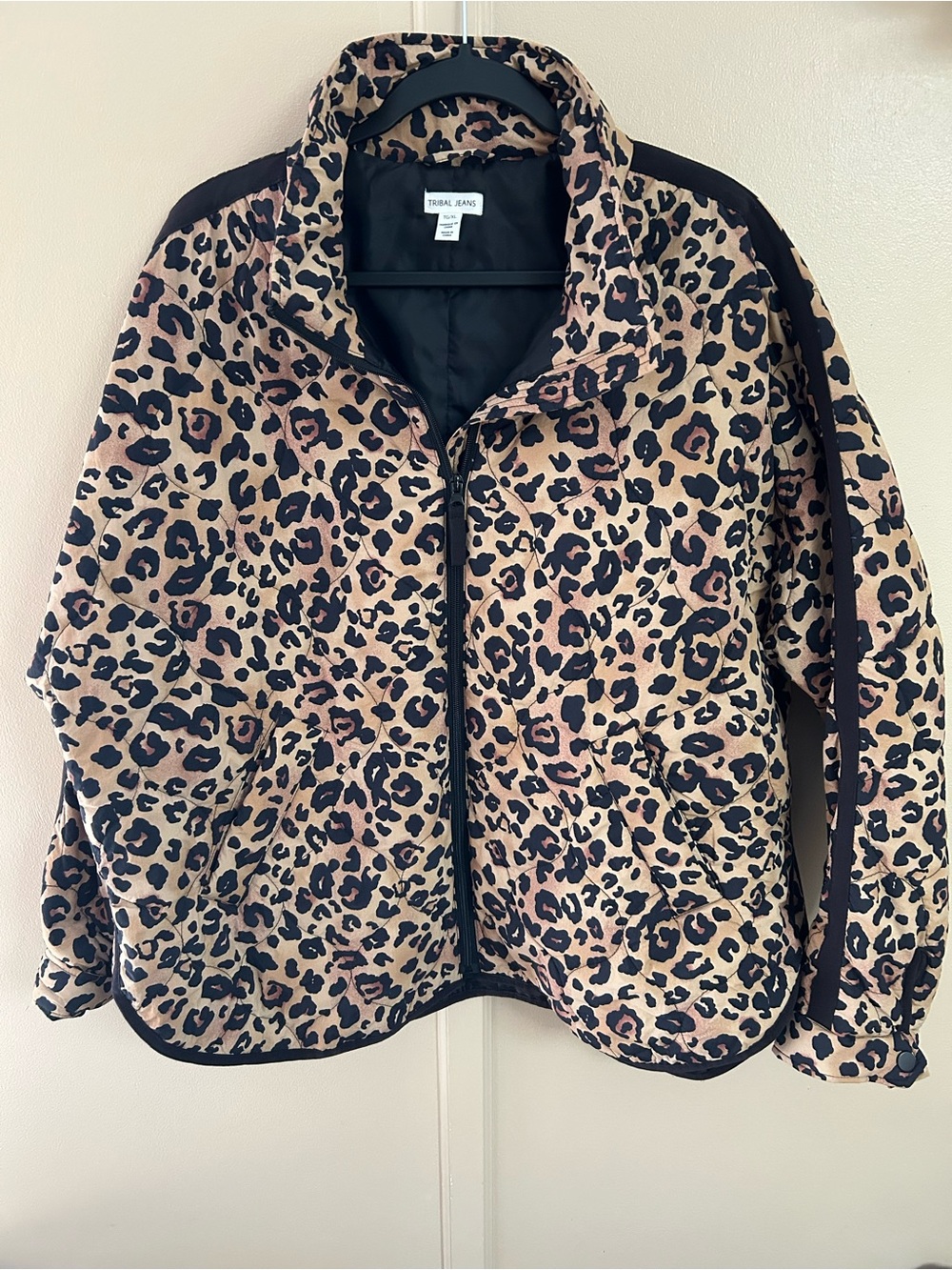 Tribal Leopard Print Bomber Jacket - Tan & Black